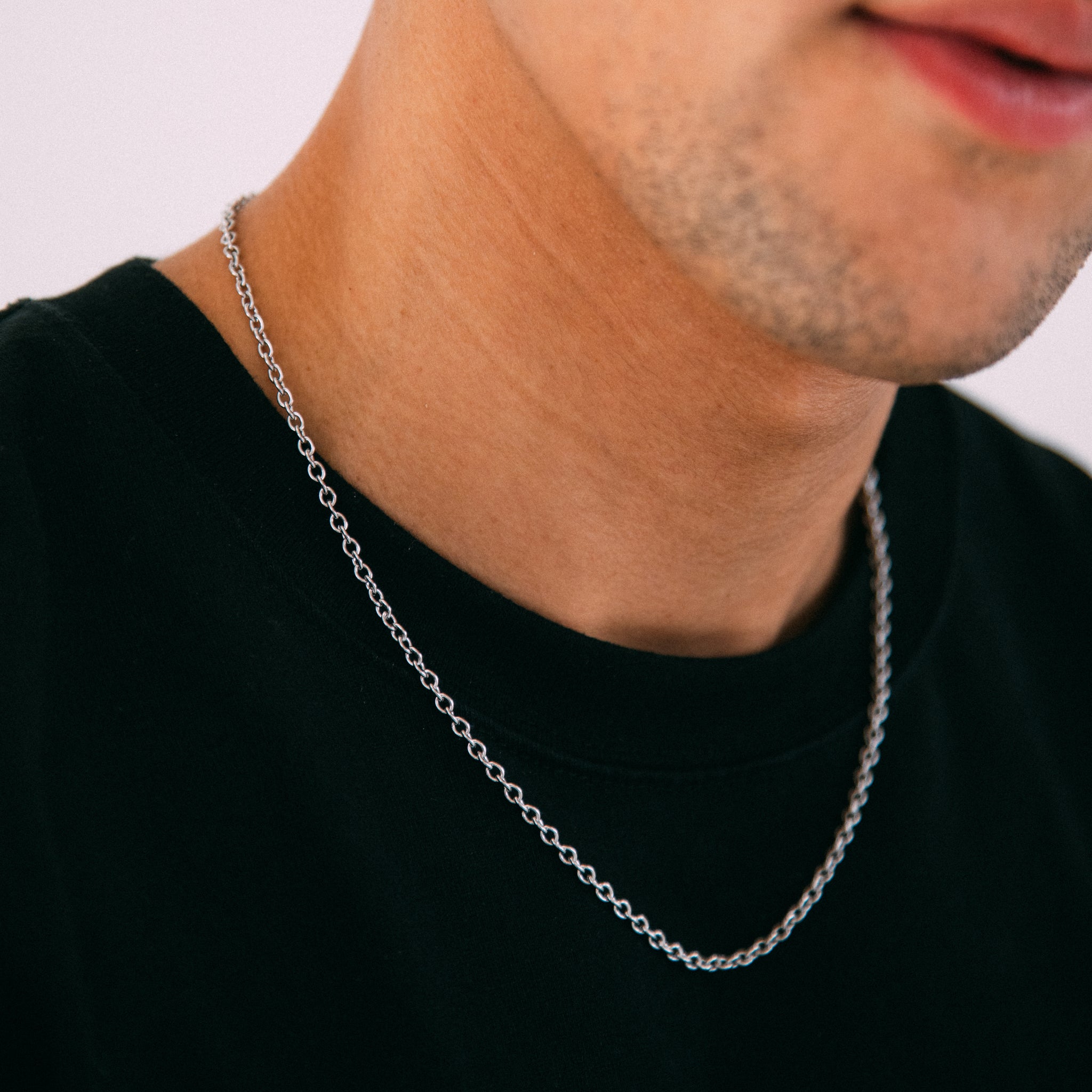 Mens silver cable deals chain necklace