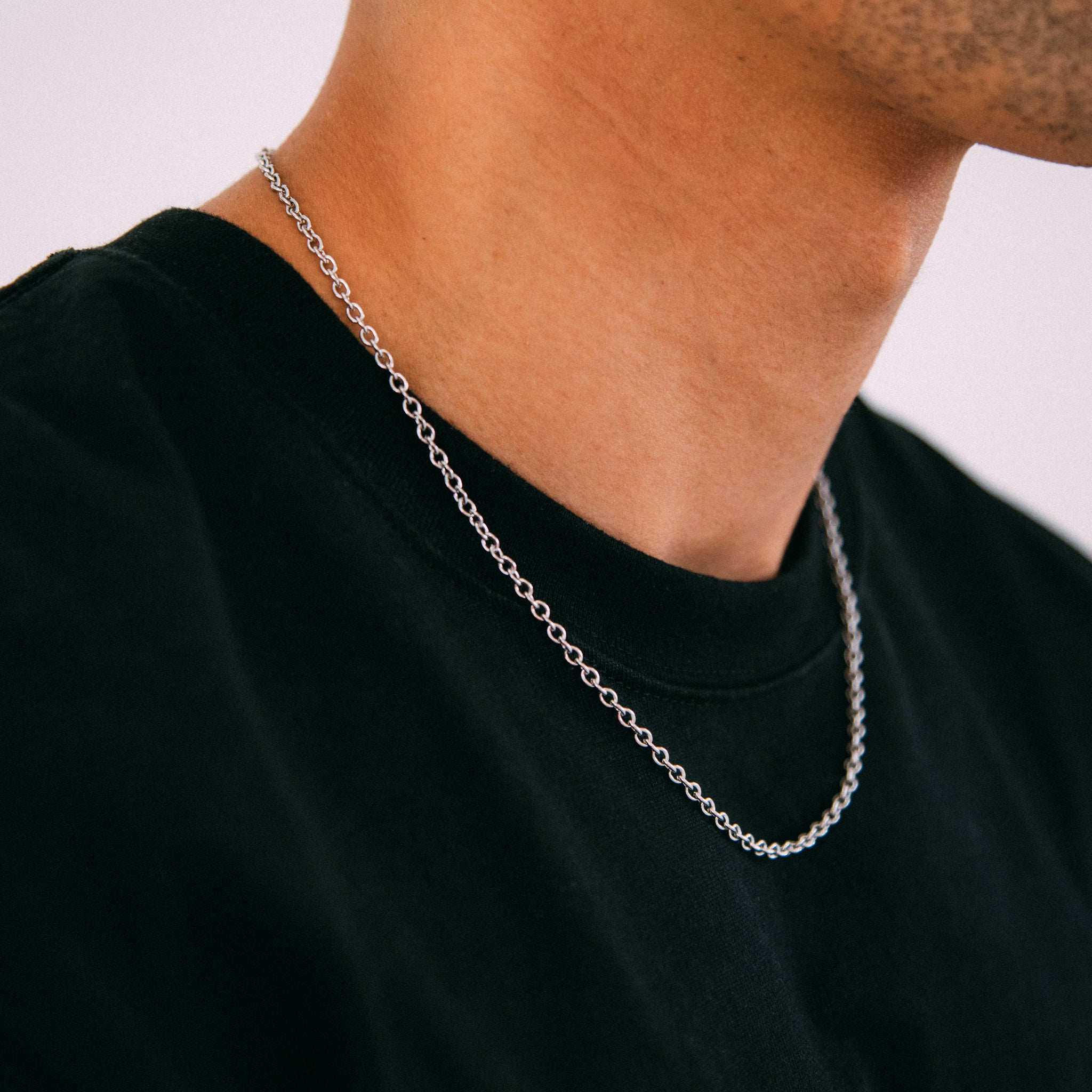 Mens silver cable chain on sale necklace